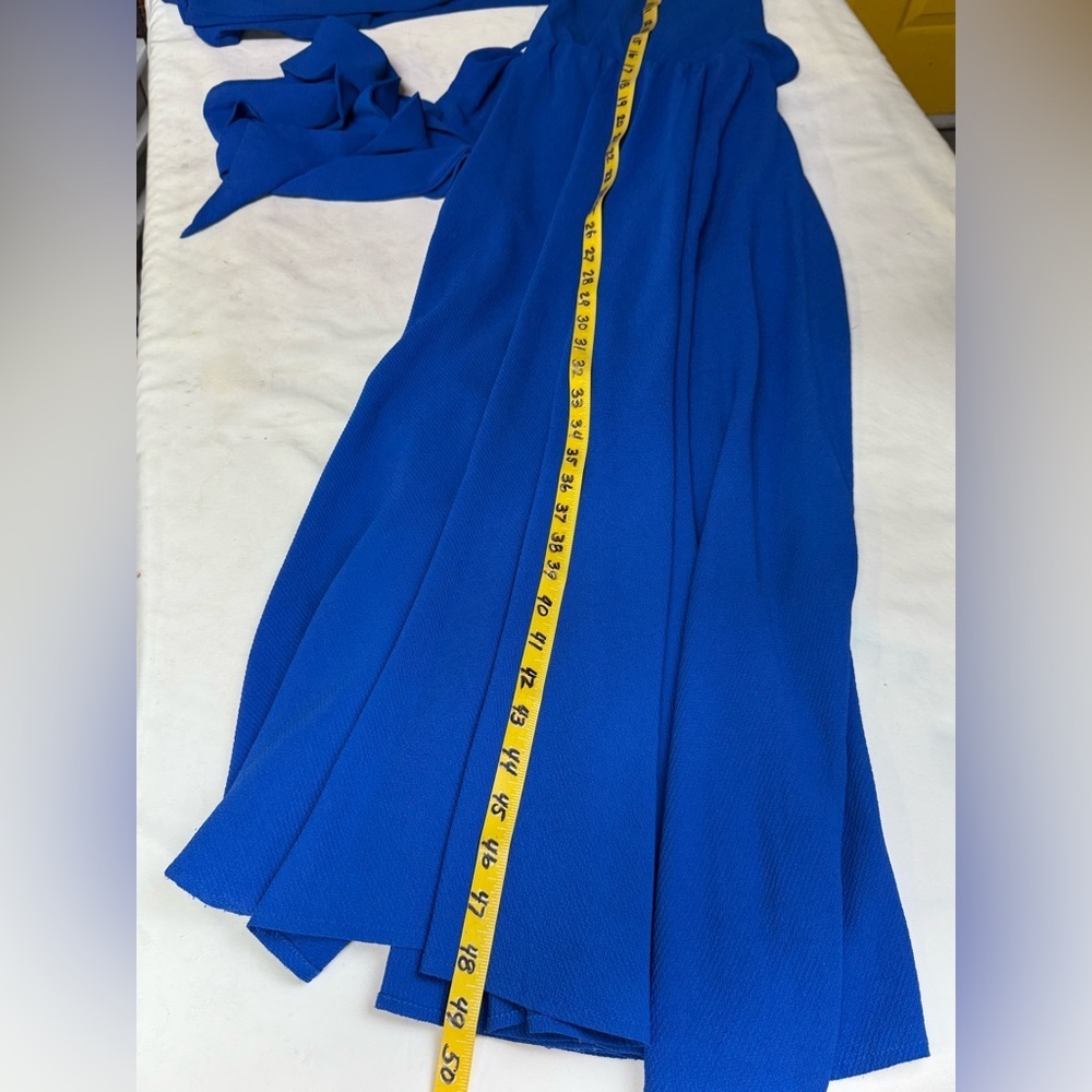 MEGHAN L.A. Royal blue long sleeve faux wrap FABULOUS LILYPAD midi dress size L. - Picture 16 of 16
